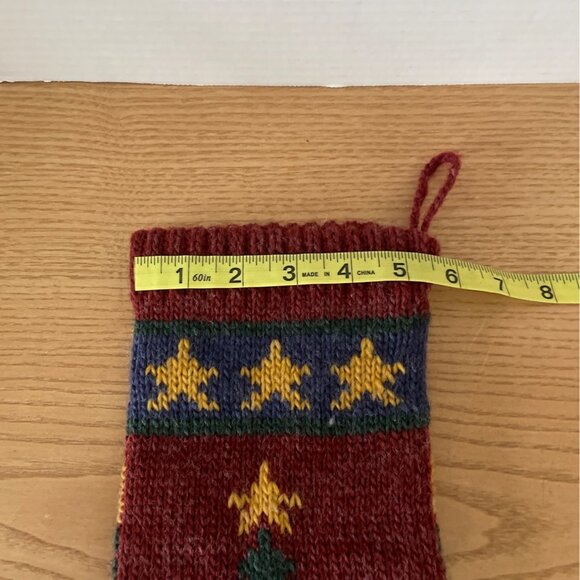 Vtg Handmade Knit Christmas Stocking w Tree and Star Design 19.5 Inch Red Gold - Picture 6 of 6